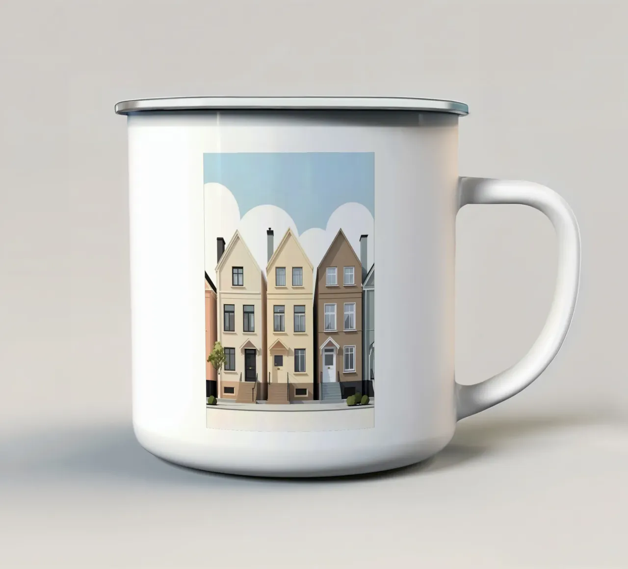Fila di tre case tazza in smalto da LIFESTYLE OBJECTS