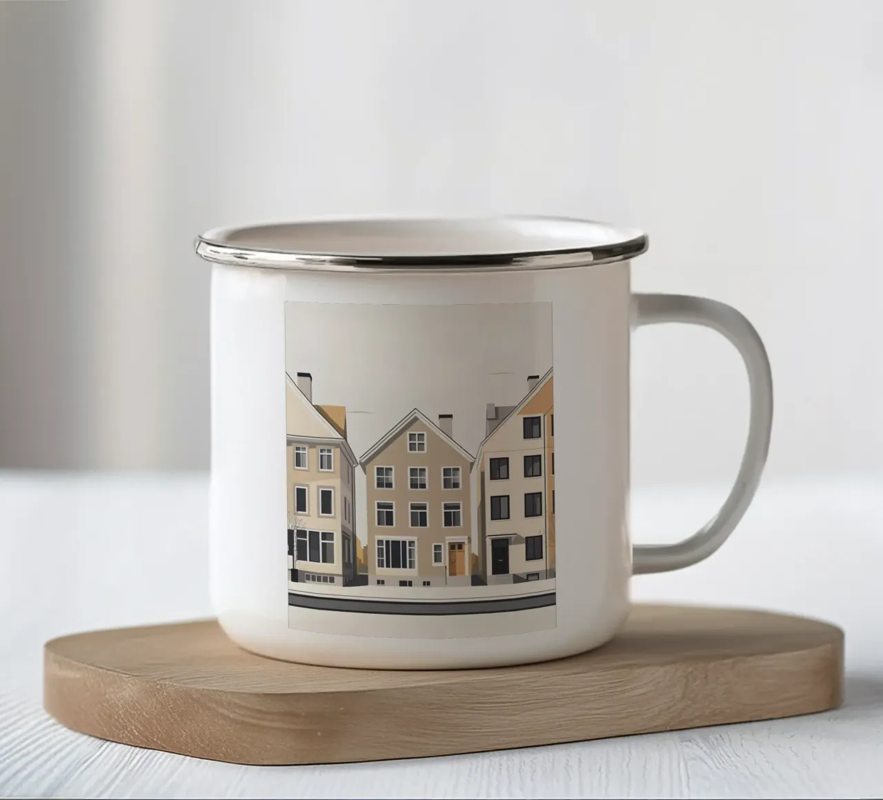 Fila di tre case tazza in smalto da LIFESTYLE OBJECTS