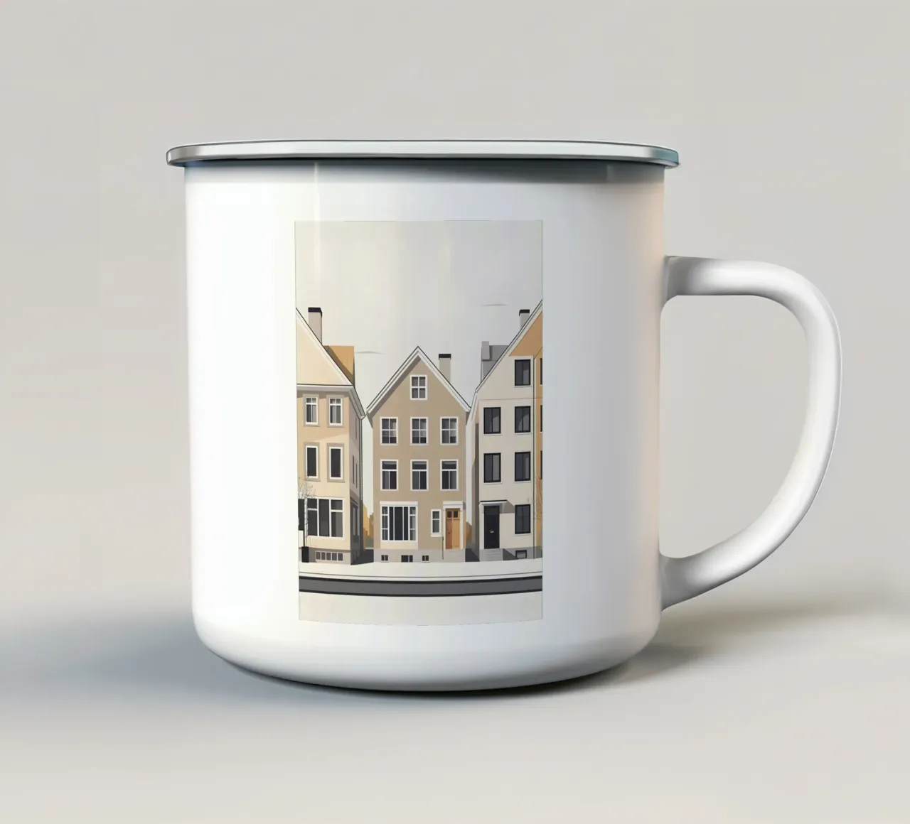 Fila di tre case tazza in smalto da LIFESTYLE OBJECTS