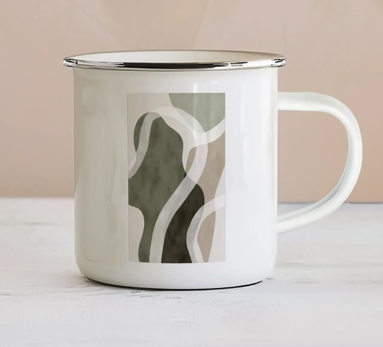 Metà secolo - Forme astratte verdi n. 1 tazza in smalto da Lonnieprints