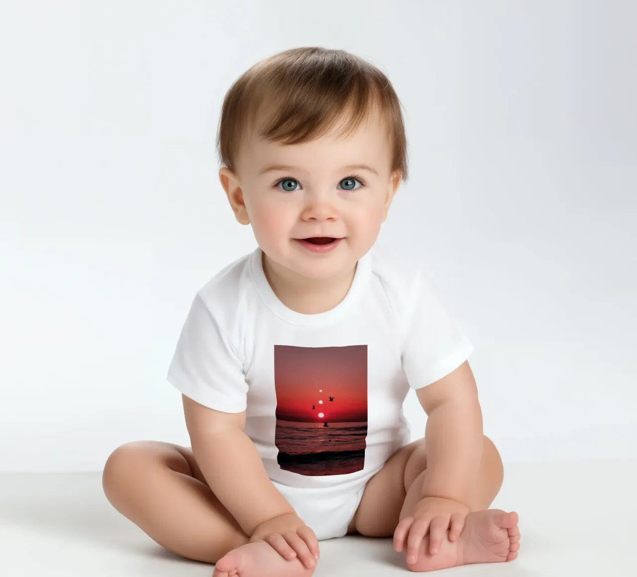 Three Sunsets And Birds short-sleeve baby romper by arizrab