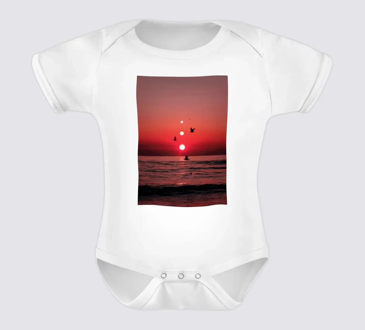 Three Sunsets And Birds short-sleeve baby romper by arizrab