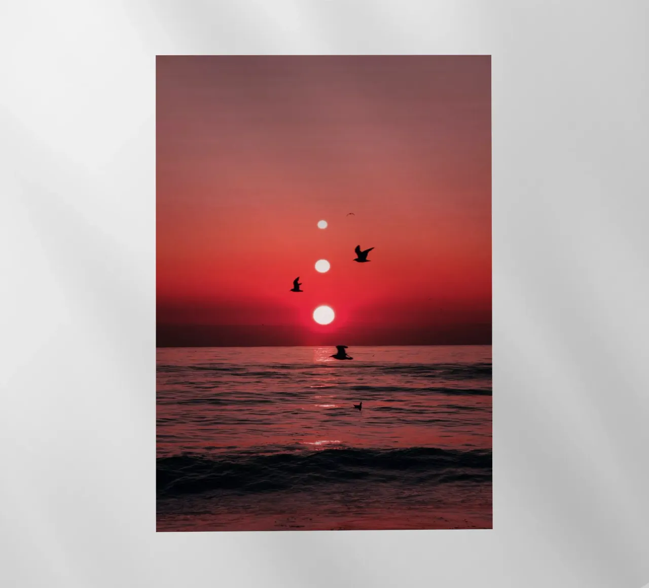 Drei Sonnenuntergänge und Vögel Backlit Folie von arizrab