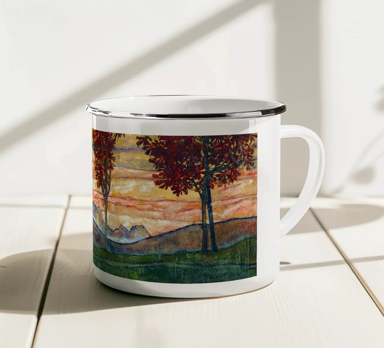 Four trees - Egon Schiele tazza in smalto da apoloprints