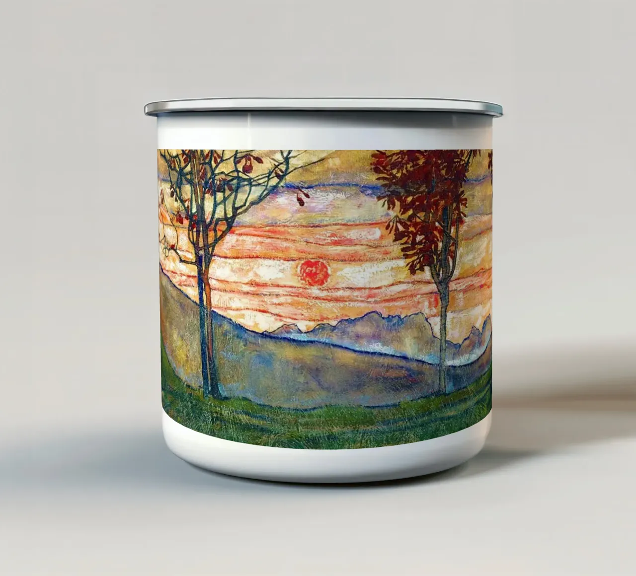 Four trees - Egon Schiele tazza in smalto da apoloprints