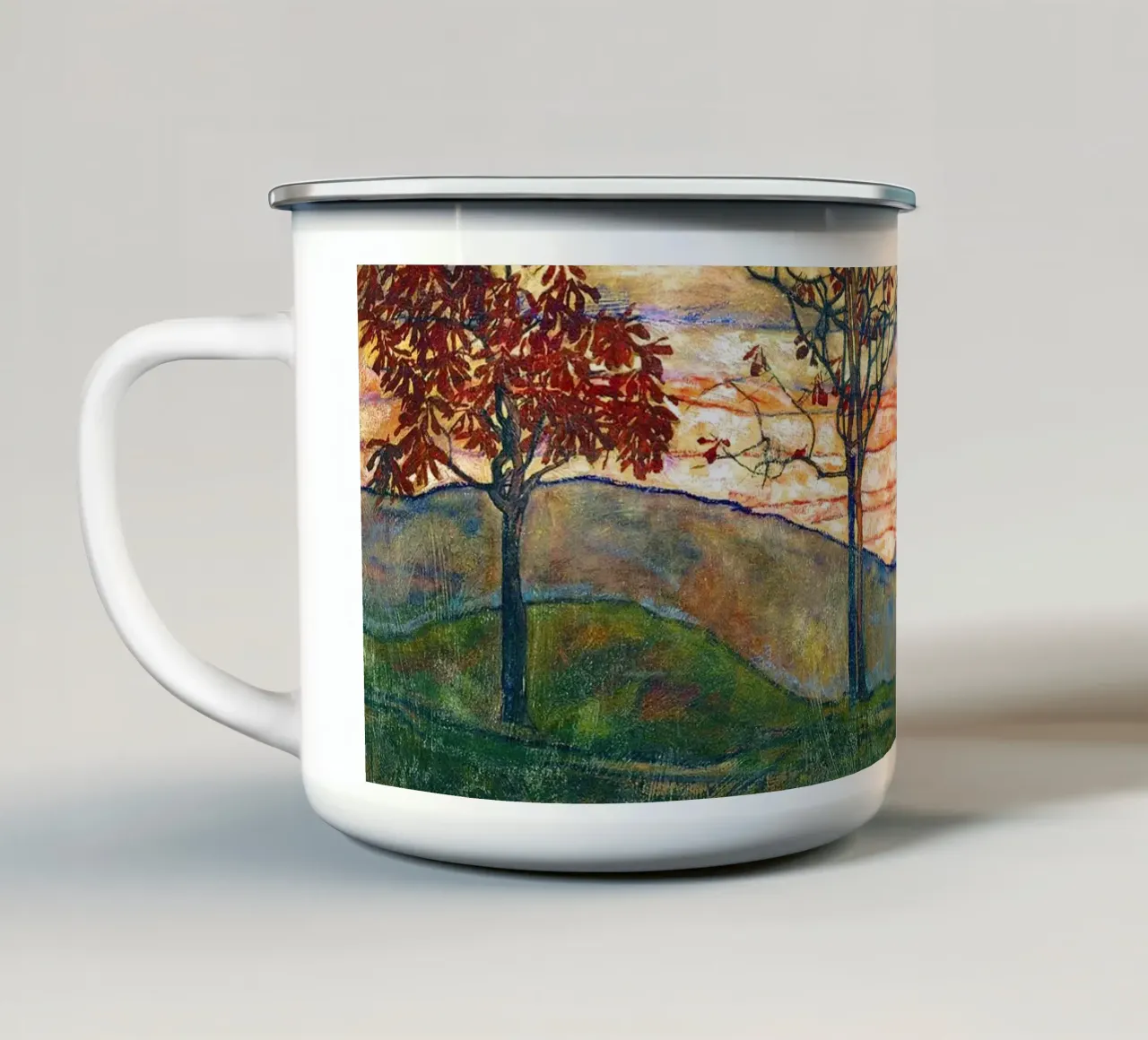 Four trees - Egon Schiele tazza in smalto da apoloprints