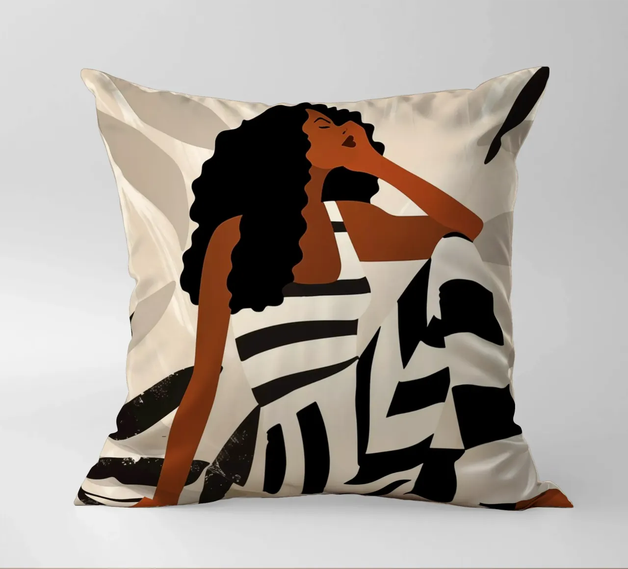 Boho zebra woman | style meets serenity decorative cushion by Autofocus