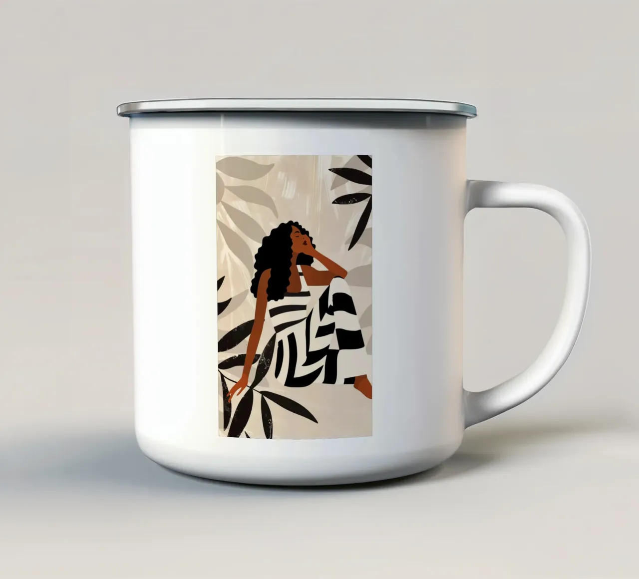 Donna zebrata boho | lo stile incontra la serenità tazza in smalto da Autofocus