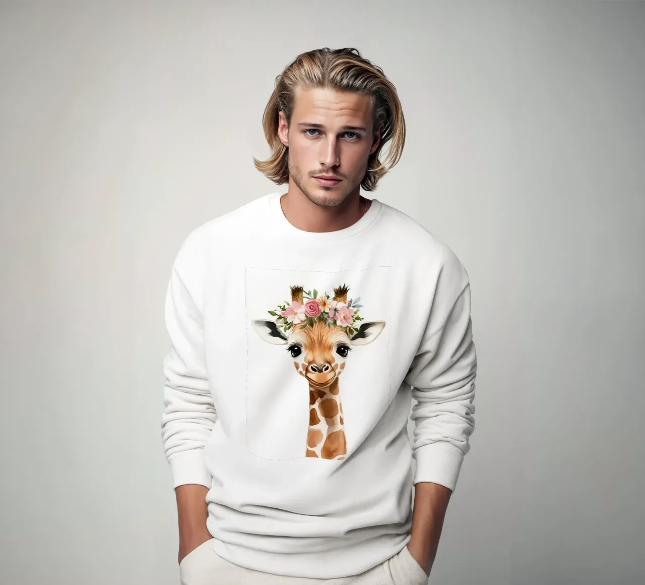 Giraffa con corona floreale felpa da Barbara Wright