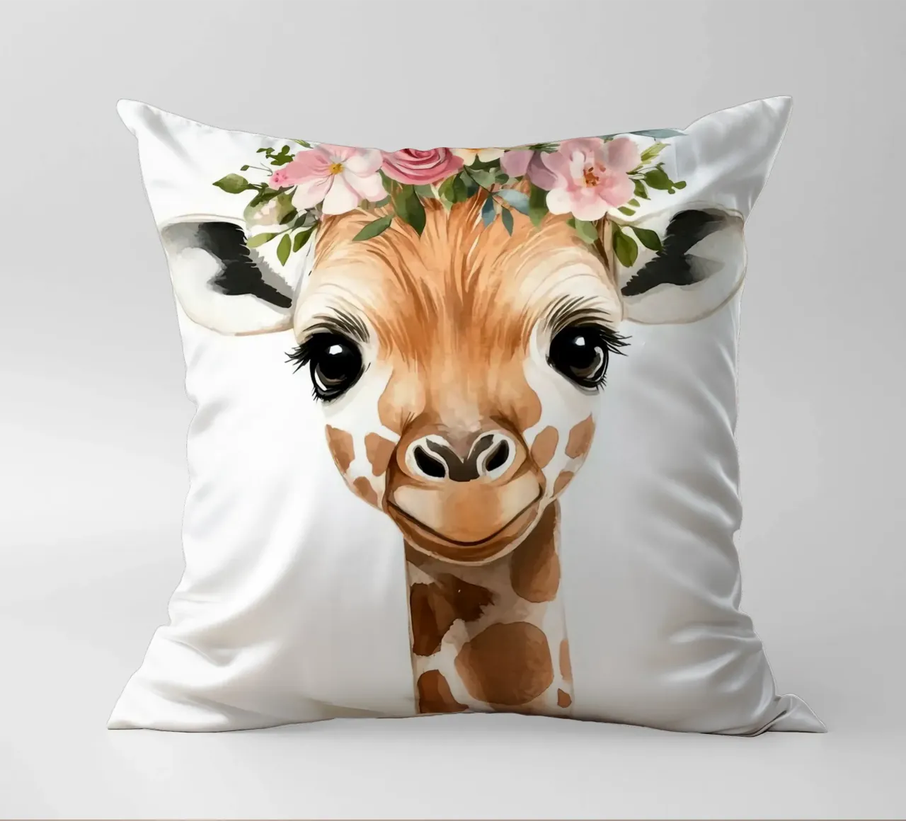 Giraffa con corona floreale cuscino da Barbara Wright