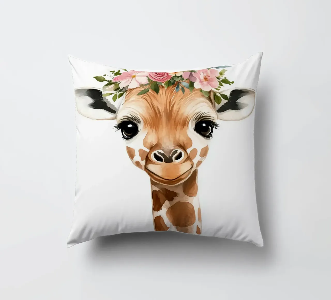 Giraffa con corona floreale cuscino da Barbara Wright