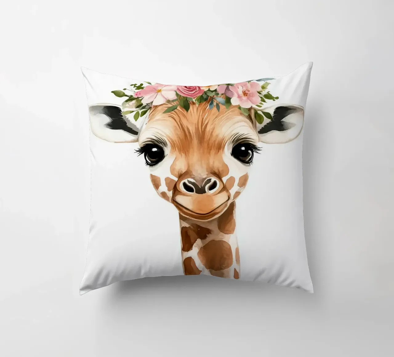 Giraffa con corona floreale cuscino da Barbara Wright