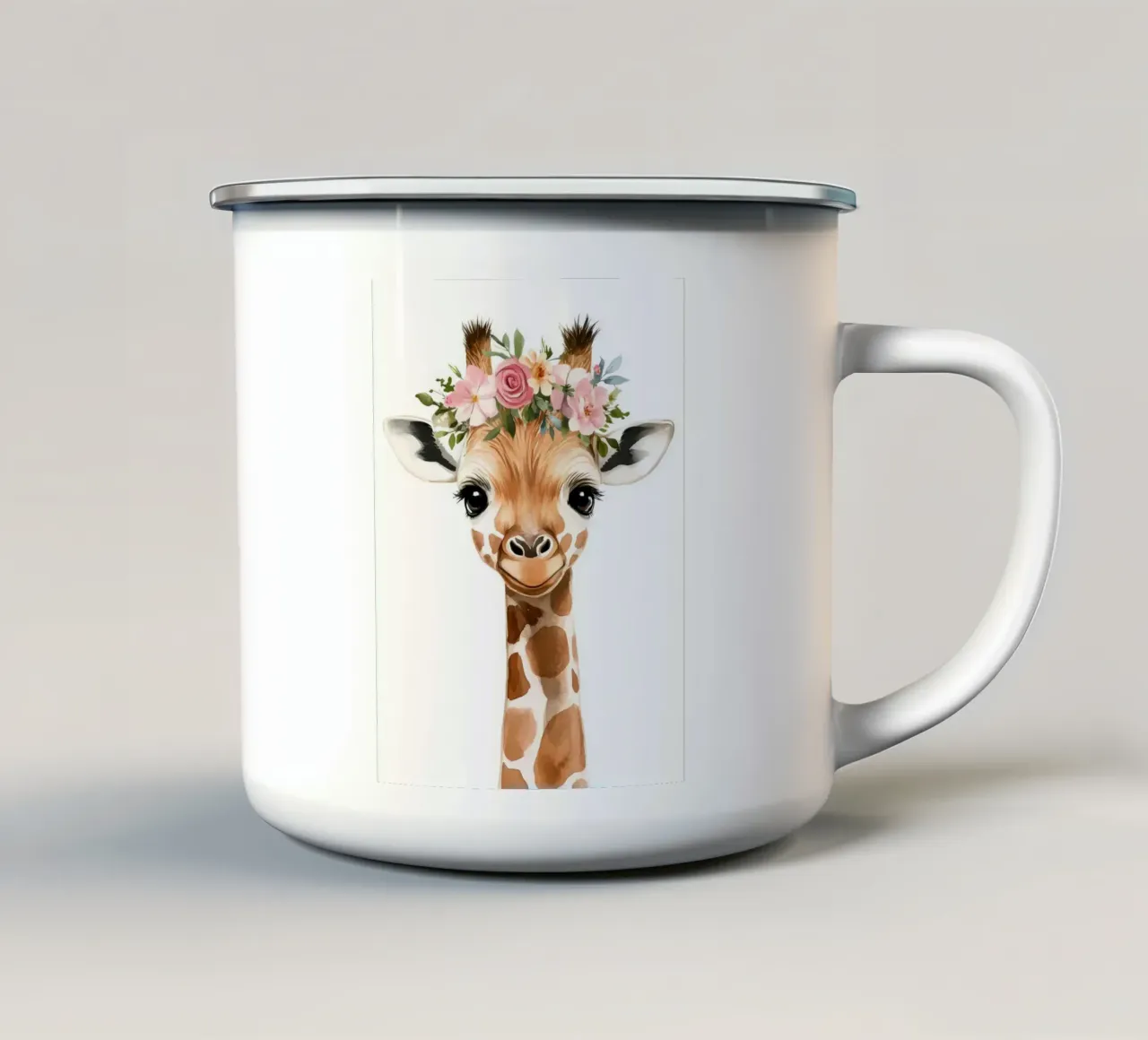 Giraffa con corona floreale tazza in smalto da Barbara Wright