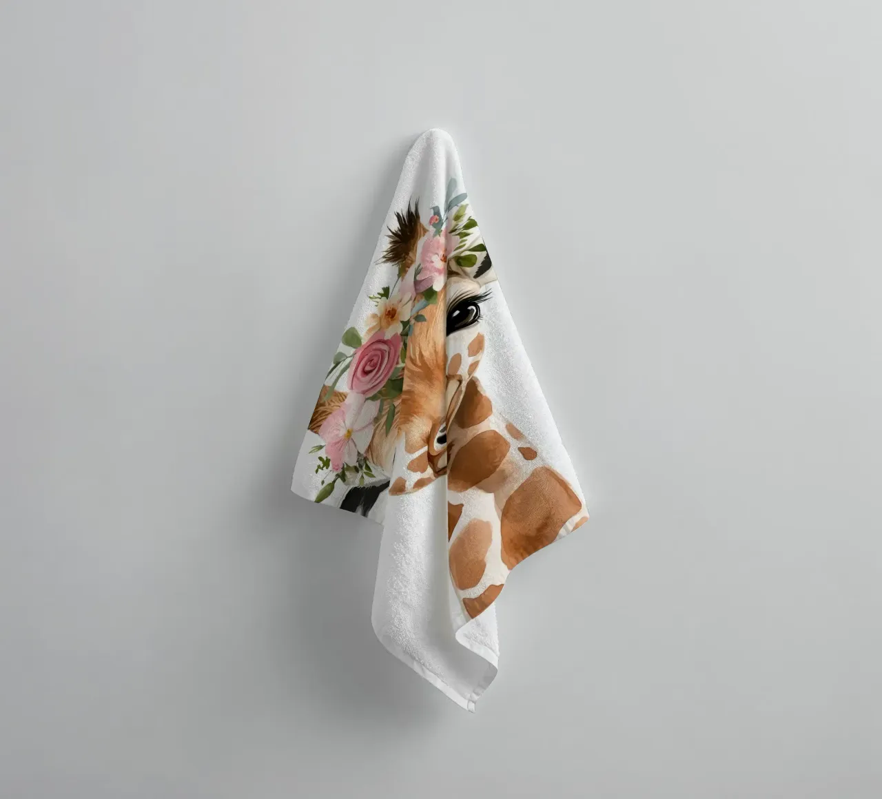 Giraffa con corona floreale asciugamano da bagno da Barbara Wright