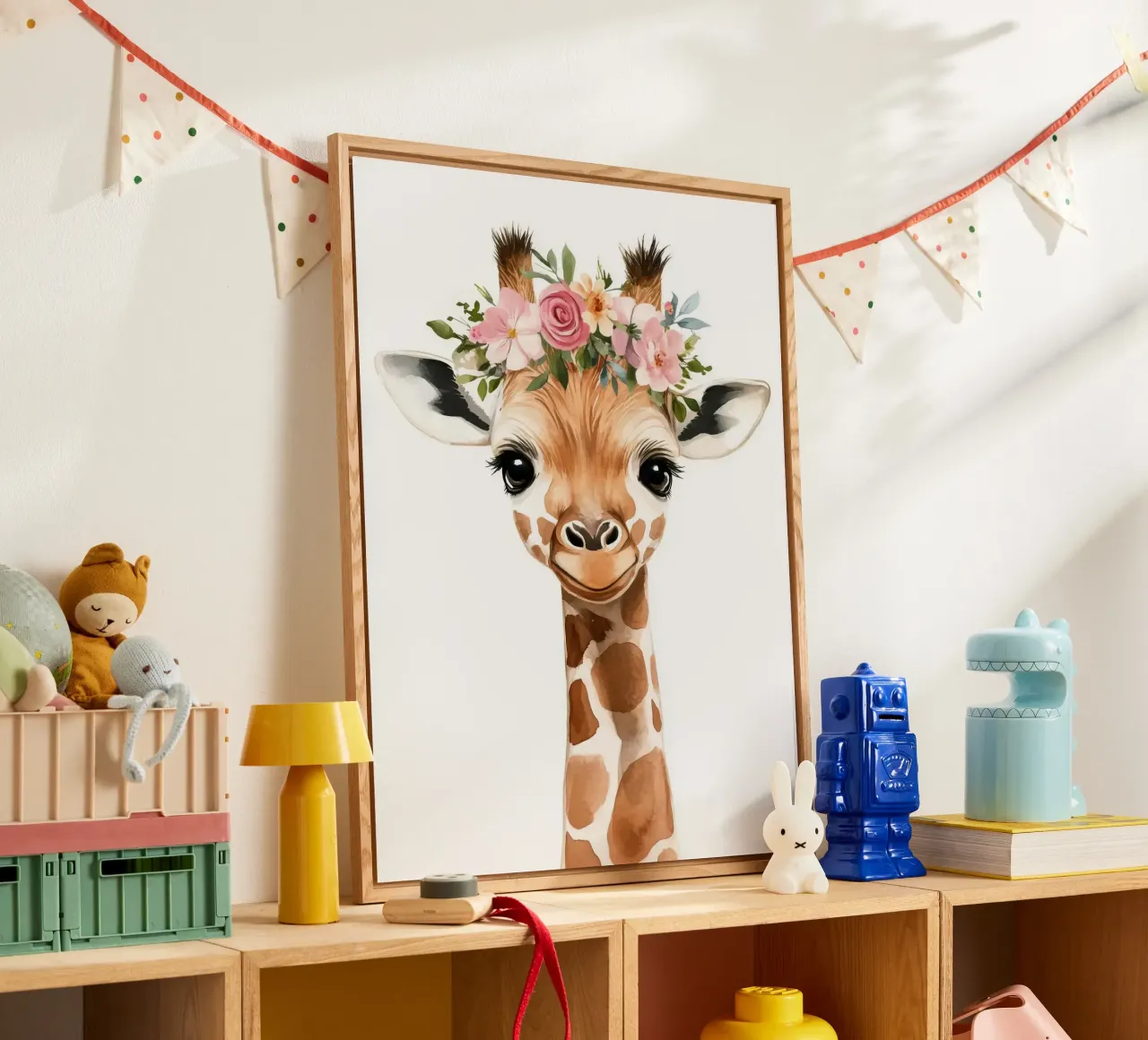 Giraffa con corona floreale plexiglass da Barbara Wright