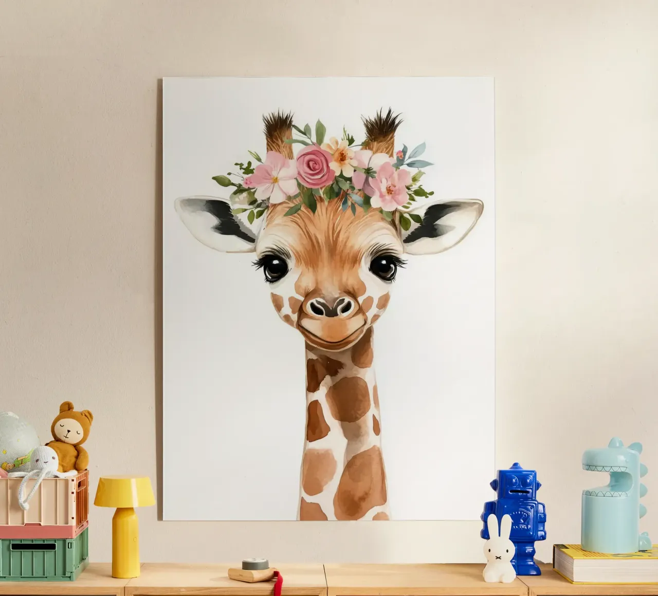 Giraffa con corona floreale plexiglass da Barbara Wright