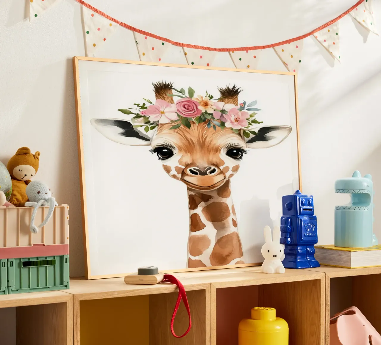 Giraffa con corona floreale carta hahnemühle da Barbara Wright