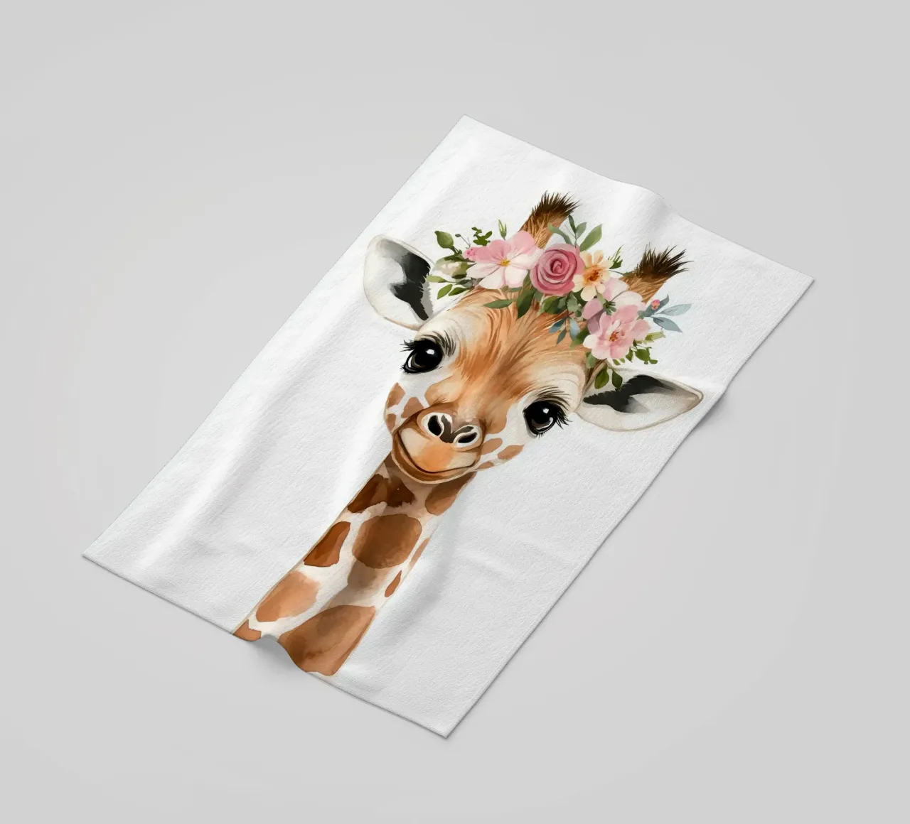 Giraffa con corona floreale telo mare da Barbara Wright