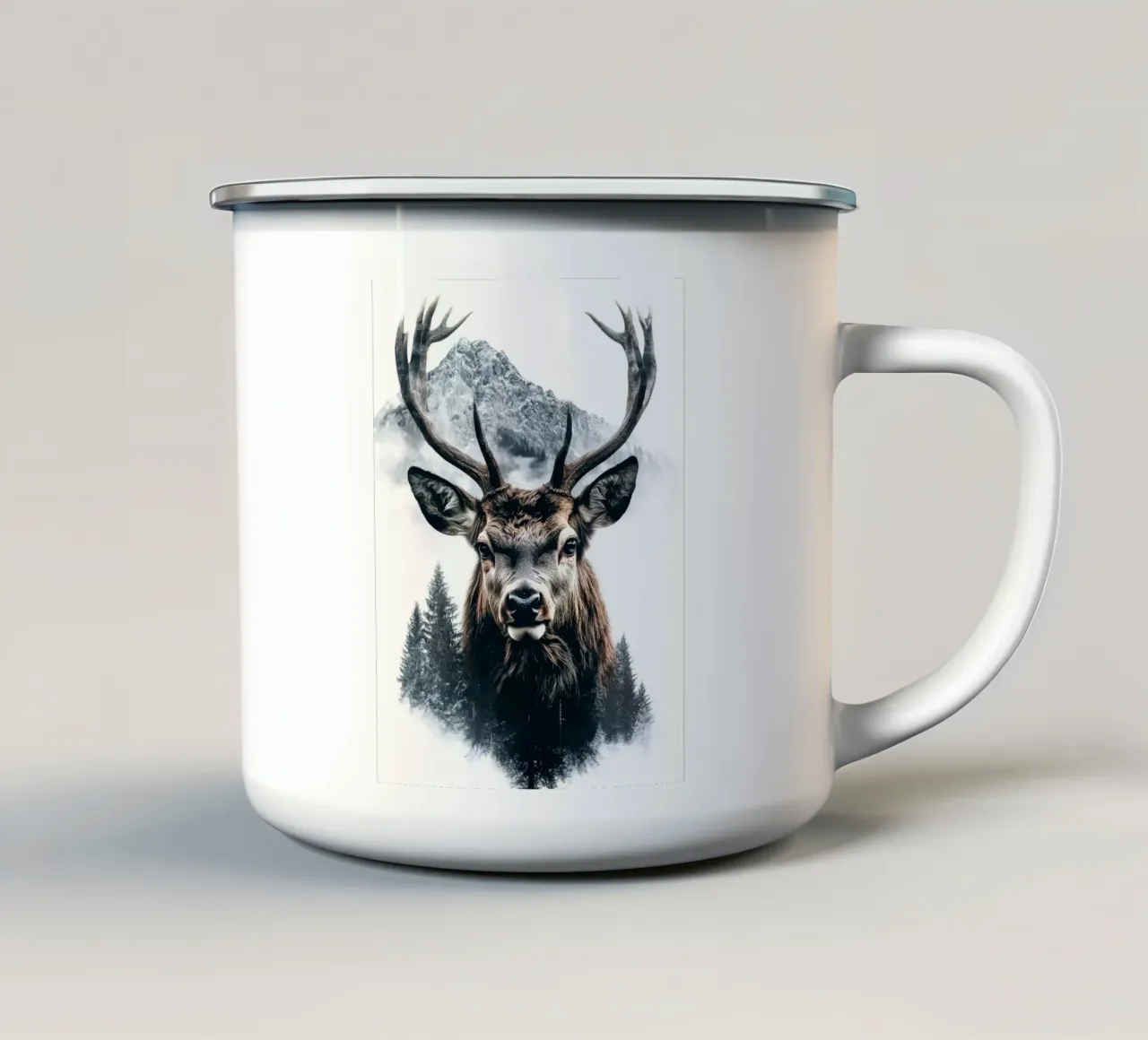 Cervi maestosi in montagna tazza in smalto da Barbara Wright