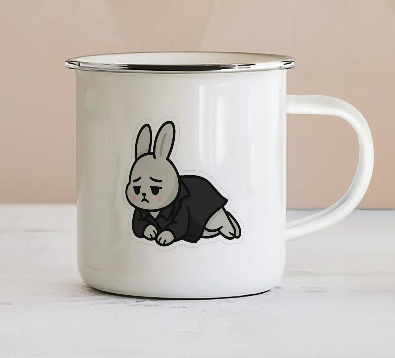 Coniglio malinconico - dolcezza introspettiva tazza in smalto da Punk & Cute - Affiches & Stickers