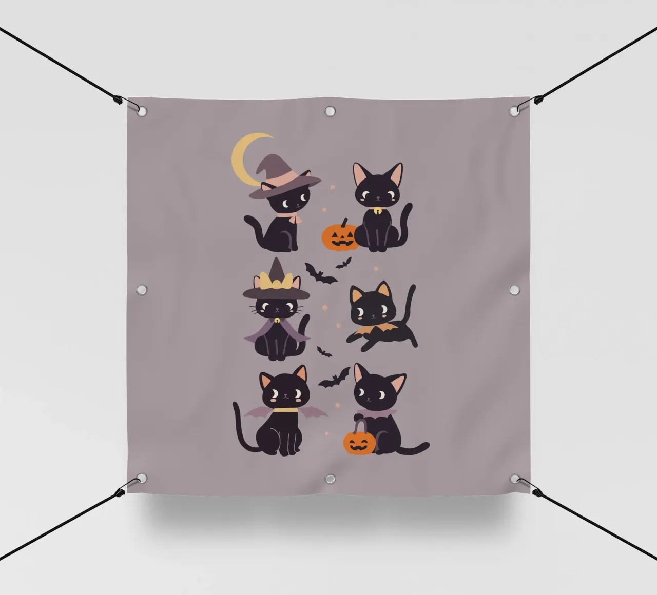 Gatti e zucche strega di Halloween telo in pvc da cafelab