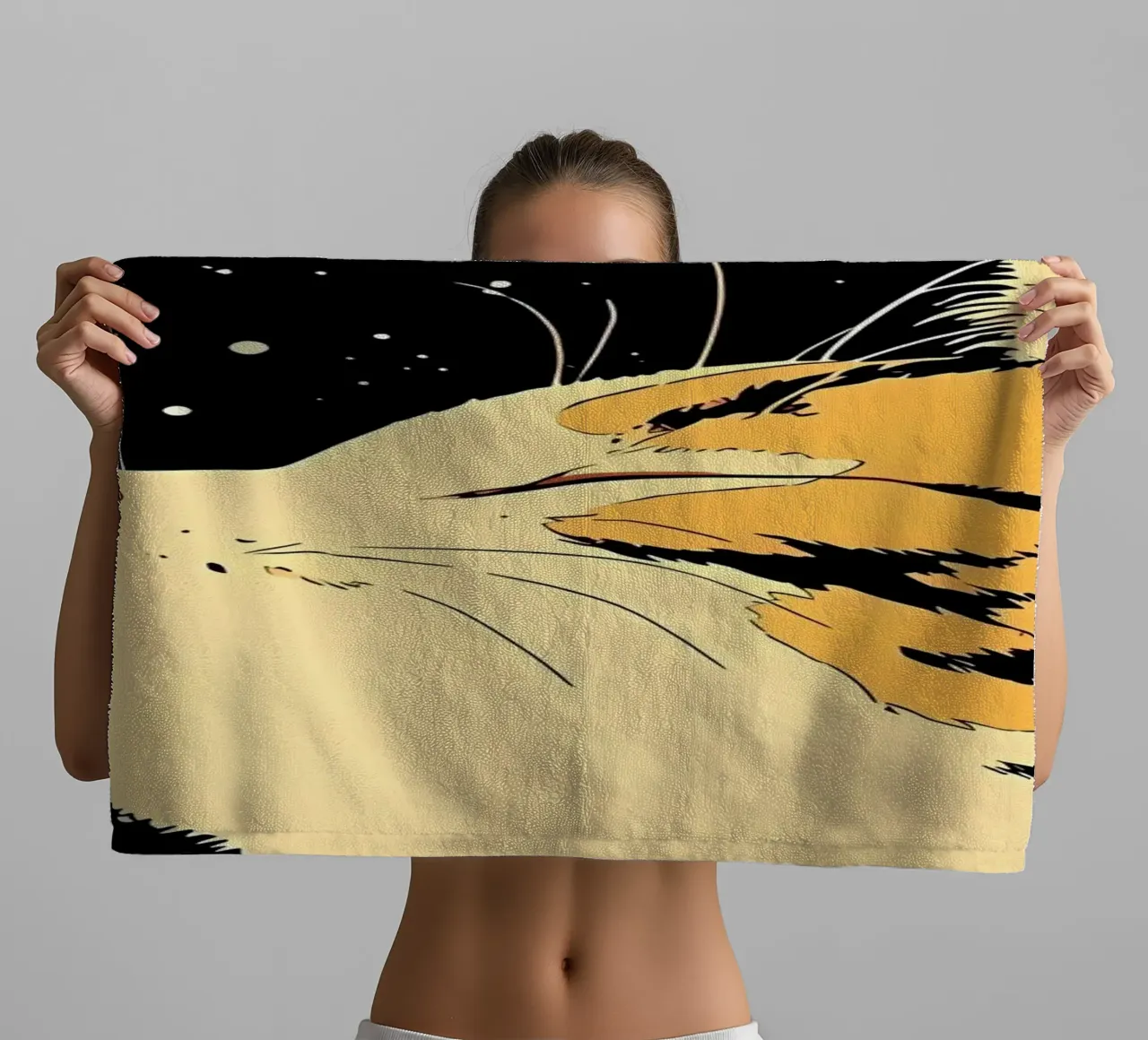 Space Cat Blowing Planet Bubbles – Colorful Sci-Fi Vector Ar towel by Mittelerde Atelier
