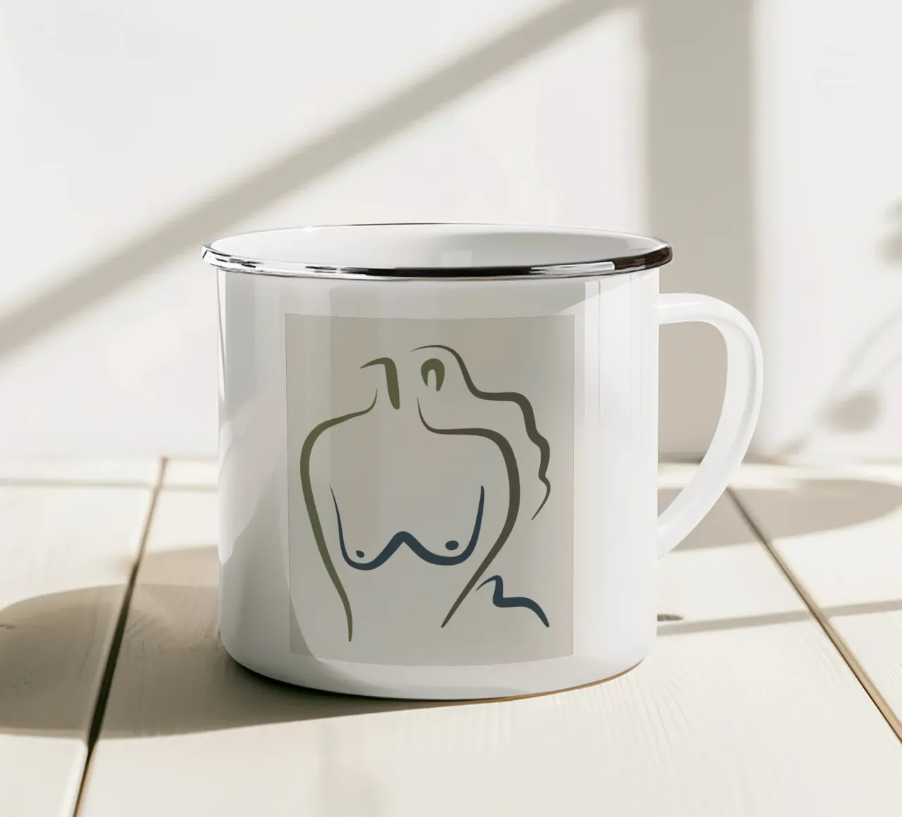 Linea grafica del busto tazza in smalto da Little Dean