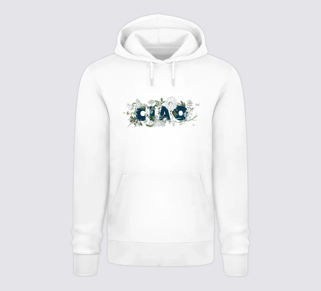 Ciao Fiori e Insetti Blu Bianco felpa con cappuccio da Studio Frances M