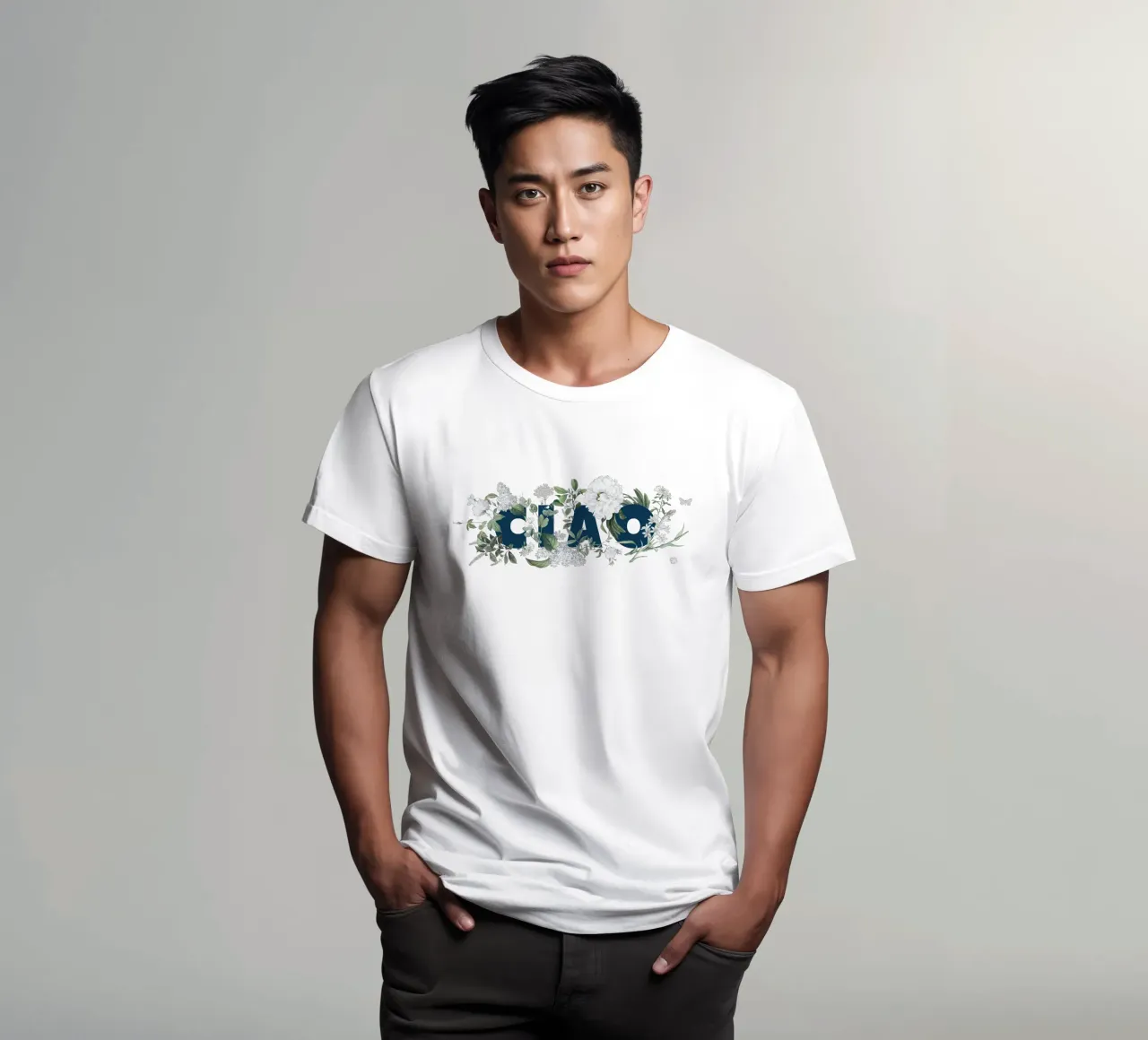 Ciao Fiori e Insetti Blu Bianco t-shirt da Studio Frances M