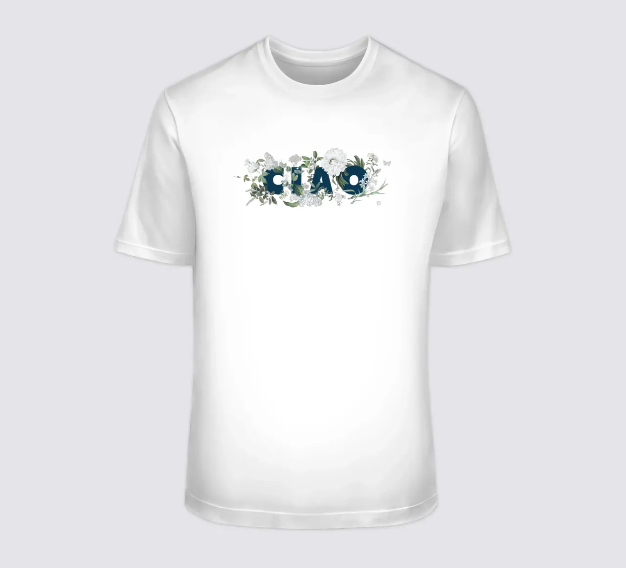 Ciao Fiori e Insetti Blu Bianco t-shirt da Studio Frances M