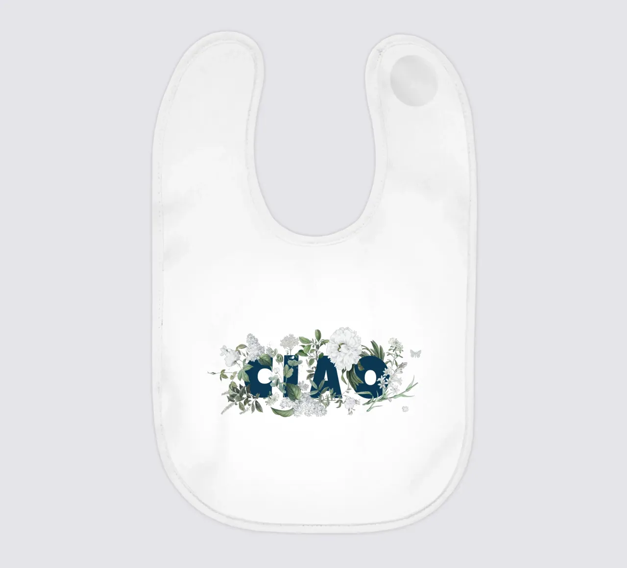 Ciao Fiori e Insetti Blu Bianco bavaglino da Studio Frances M