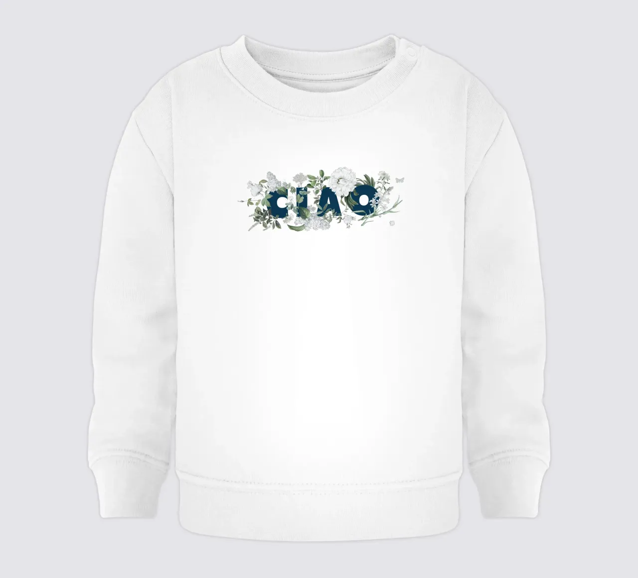 Ciao Fiori e Insetti Blu Bianco felpa neonato da Studio Frances M