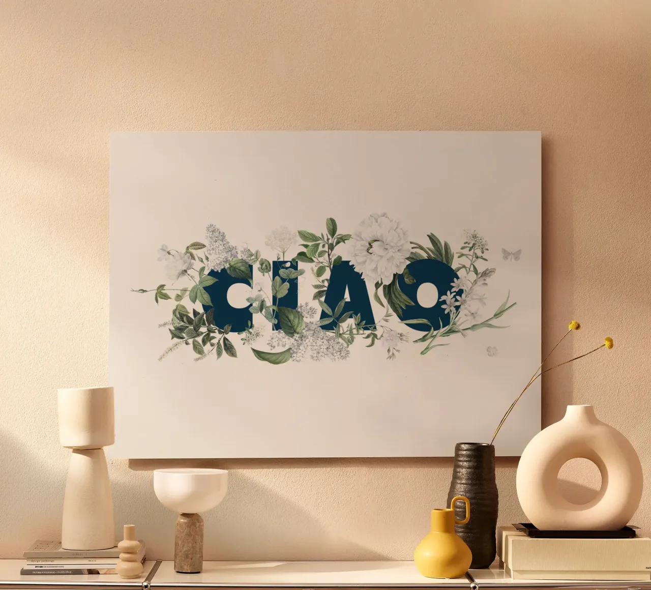 Ciao Fiori e Insetti Blu Bianco alluminio dibond da Studio Frances M