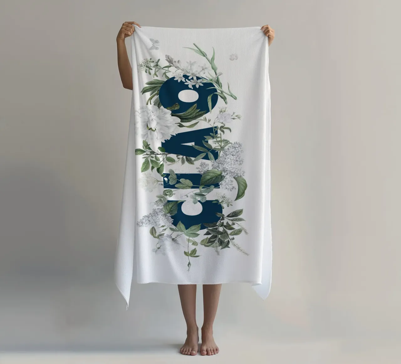 Ciao Fiori e Insetti Blu Bianco telo mare da Studio Frances M
