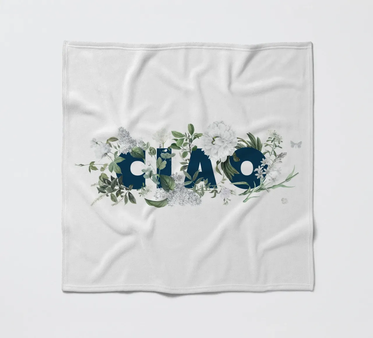 Ciao Fiori e Insetti Blu Bianco coperta in pile da Studio Frances M