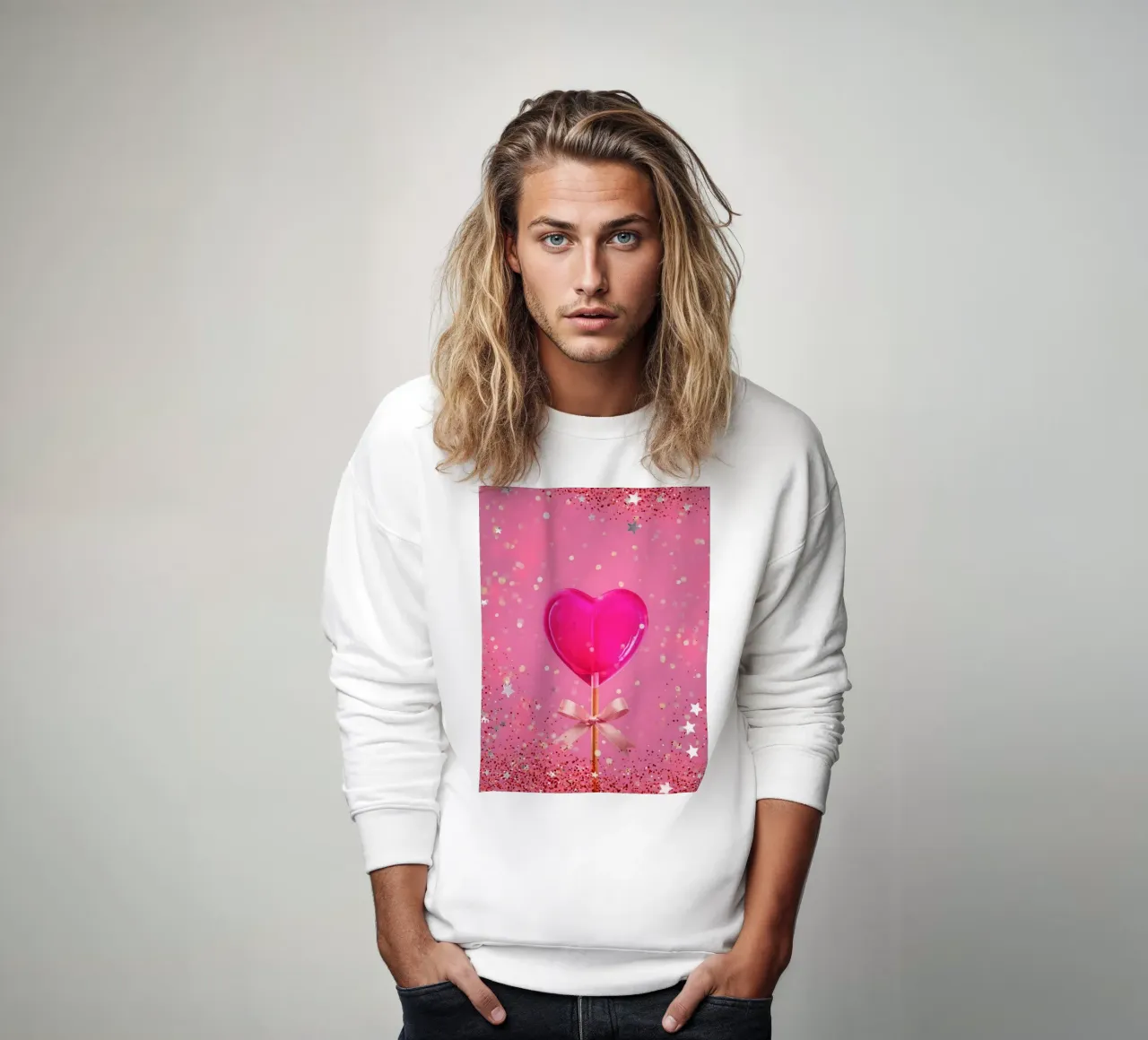 Lecca lecca lecca rosa con cuore e stelle felpa da cafelab