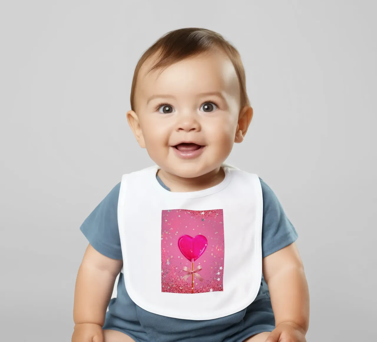 Lecca lecca lecca rosa con cuore e stelle bavaglino da cafelab