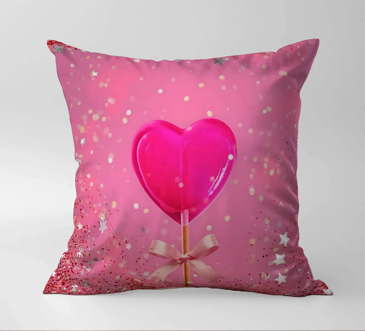 Lecca lecca lecca rosa con cuore e stelle cuscino da cafelab