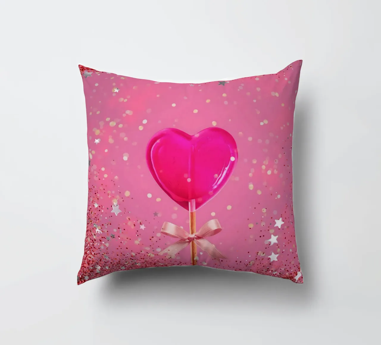 Lecca lecca lecca rosa con cuore e stelle cuscino da cafelab