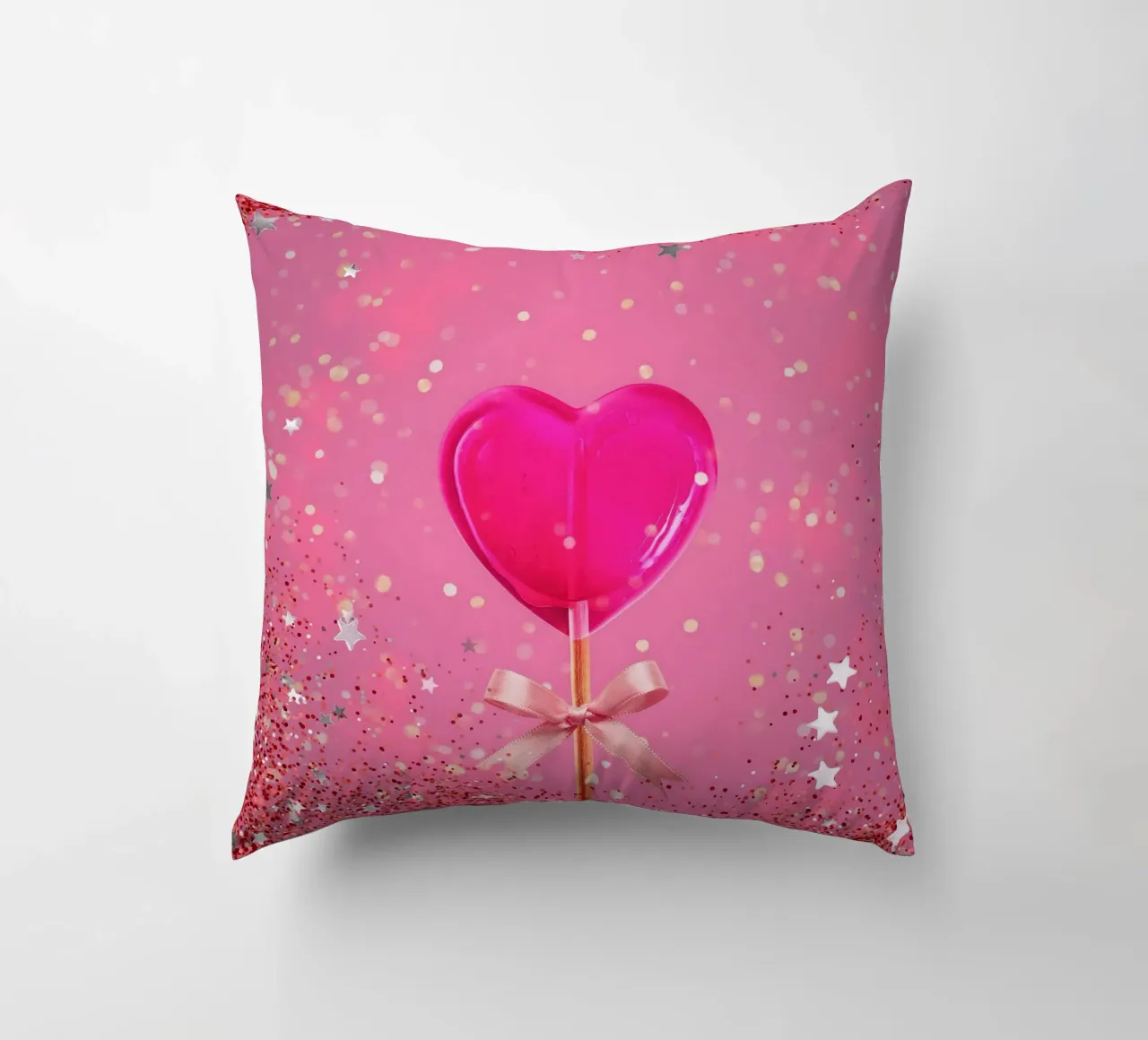 Lecca lecca lecca rosa con cuore e stelle cuscino da cafelab
