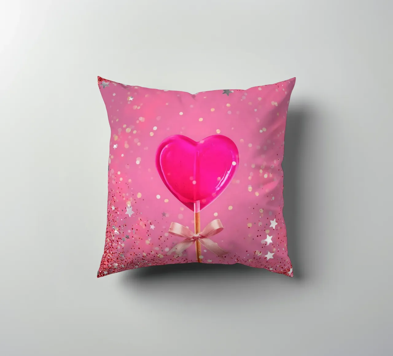 Lecca lecca lecca rosa con cuore e stelle cuscino da cafelab