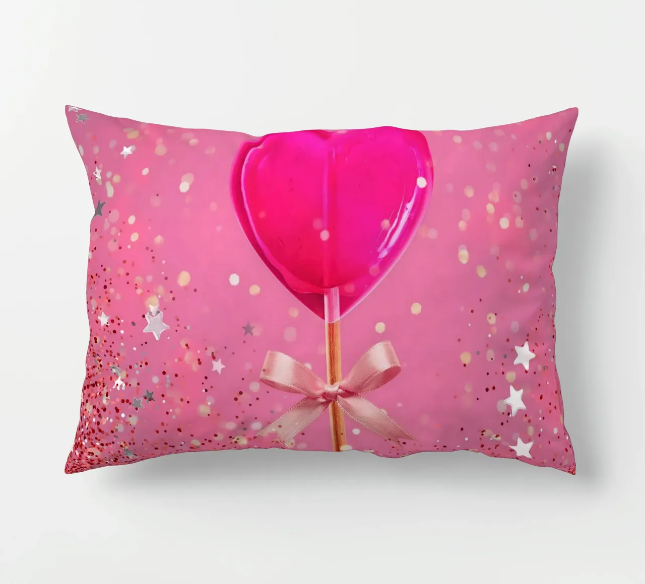 Lecca lecca lecca rosa con cuore e stelle cuscino da cafelab
