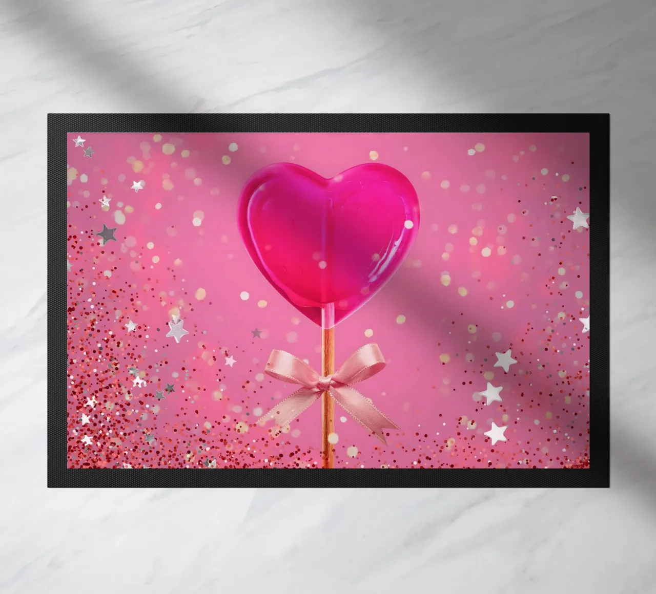 Lecca lecca lecca rosa con cuore e stelle zerbino da cafelab