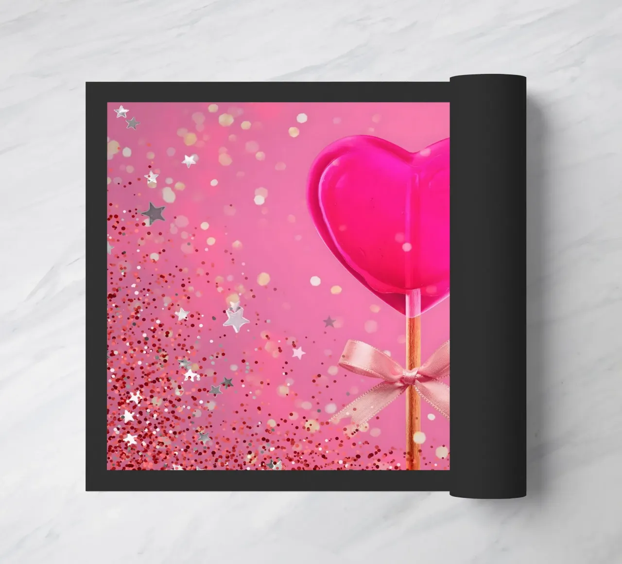 Lecca lecca lecca rosa con cuore e stelle zerbino da cafelab