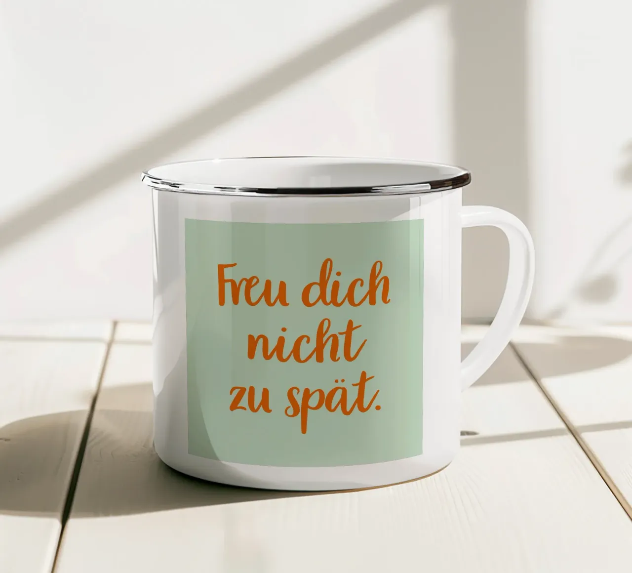 Freu dich nicht zu spät. 01 emaille mok van Art Fart