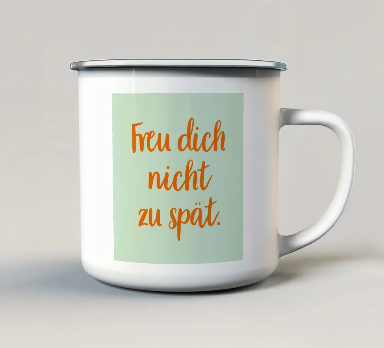 Freu dich nicht zu spät. 01 emaille mok van Art Fart