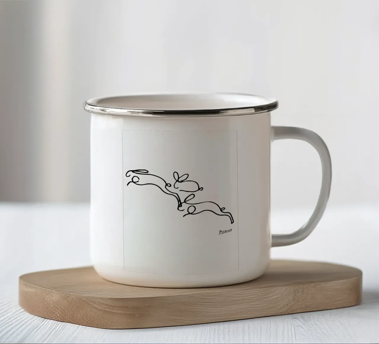 Disegno al tratto di Picasso Rabbits tazza in smalto da Mrs.Allen