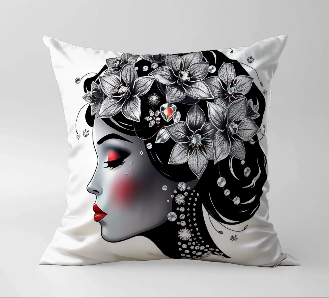 Donna con copricapo di fiori cuscino da BenCoStyle
