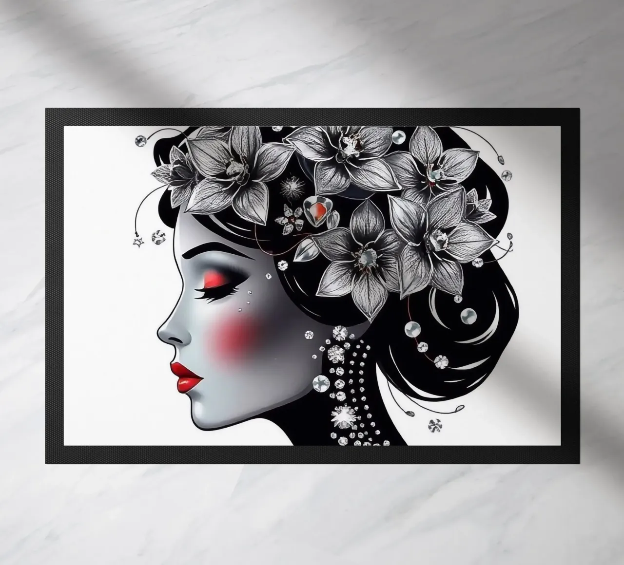 Donna con copricapo di fiori zerbino da BenCoStyle