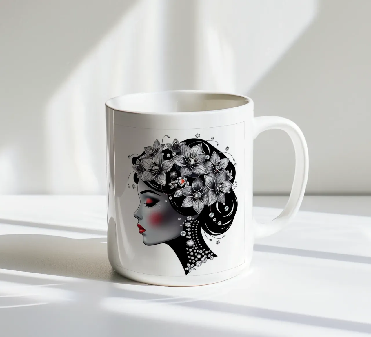 Donna con copricapo di fiori tazza in ceramica da BenCoStyle